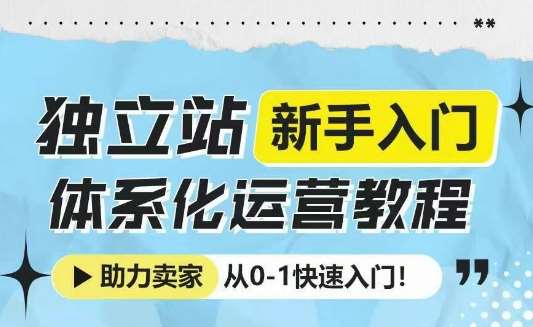 独立站新手入门体系化运营教程，助力独立站卖家从0-1快速入门!网创吧-网创项目资源站-副业项目-创业项目-搞钱项目网创吧