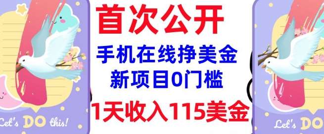 在线挣美金新项目，0门槛，1天收入115美刀，无脑操作，真正被动收入网创吧-网创项目资源站-副业项目-创业项目-搞钱项目网创吧