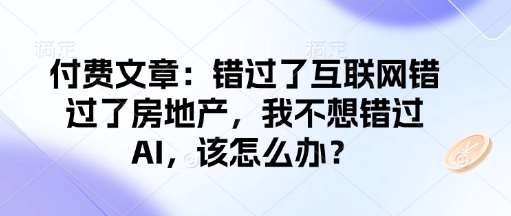 付费文章：错过了互联网错过了房地产，我不想错过AI，该怎么办？网创吧-网创项目资源站-副业项目-创业项目-搞钱项目网创吧