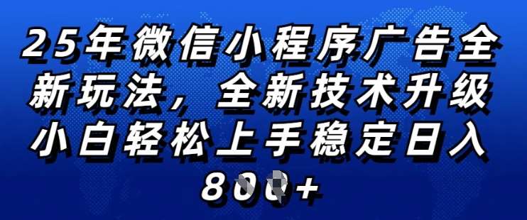 2025年微信小程序全新玩法纯小白易上手，稳定日入多张，技术全新升级，全网首发【揭秘】网创吧-网创项目资源站-副业项目-创业项目-搞钱项目网创吧