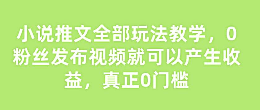 小说推文全部玩法教学，0粉丝发布视频就可以产生收益，真正0门槛网创吧-网创项目资源站-副业项目-创业项目-搞钱项目网创吧