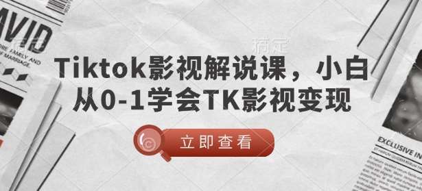 TikTok影视解说课，小白从0-1学会TK影视变现网创吧-网创项目资源站-副业项目-创业项目-搞钱项目网创吧