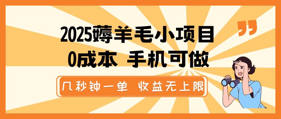 2025薅羊毛小项目，0成本 手机可做，几秒钟一单，收益无上限网创吧-网创项目资源站-副业项目-创业项目-搞钱项目网创吧