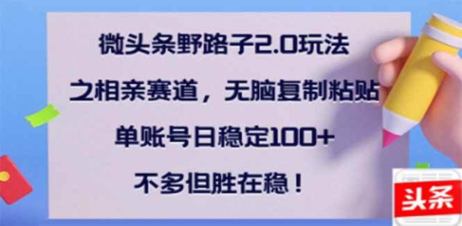 （14334期）微头条野路子2.0玩法之相亲赛道，无脑搬砖复制粘贴，单账号日稳定300+…网创吧-网创项目资源站-副业项目-创业项目-搞钱项目网创吧