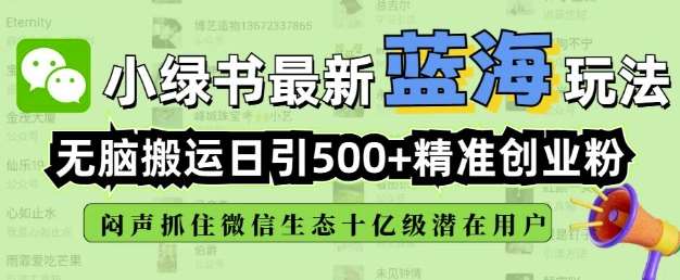 小绿书无脑搬运引流，全自动日引500精准创业粉，微信生态内又一个闷声发财的机会网创吧-网创项目资源站-副业项目-创业项目-搞钱项目网创吧