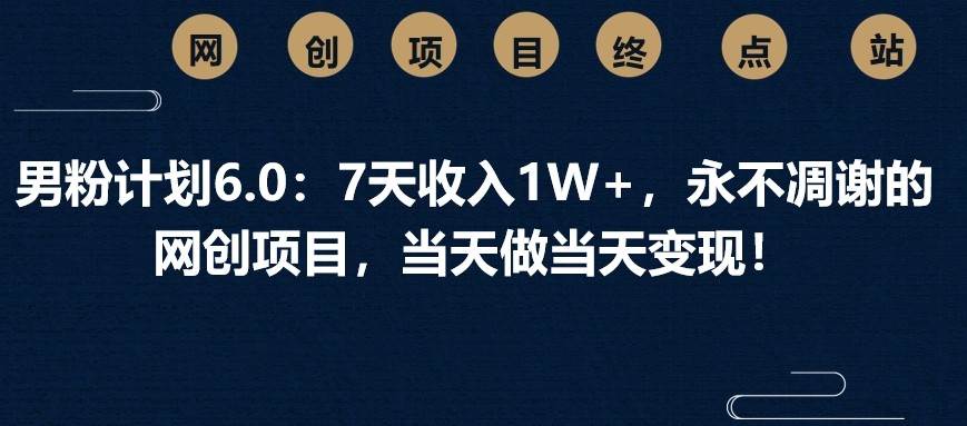 男粉计划6.0：7天收入1W+，永不凋谢的网创项目，当天做当天变现！网创吧-网创项目资源站-副业项目-创业项目-搞钱项目网创吧