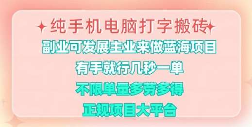 纯手机电脑打字搬砖，有手就行，几秒一单，多劳多得，正规项目大平台【揭秘】网创吧-网创项目资源站-副业项目-创业项目-搞钱项目网创吧