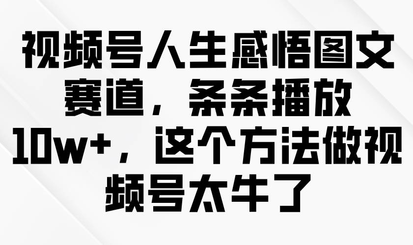 视频号人生感悟图文赛道，条条播放10w+，这个方法做视频号太牛了网创吧-网创项目资源站-副业项目-创业项目-搞钱项目网创吧