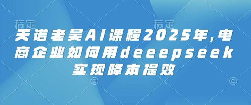 天诺老吴AI课程2025年，电商企业如何用deeepseek实现降本提效网创吧-网创项目资源站-副业项目-创业项目-搞钱项目网创吧