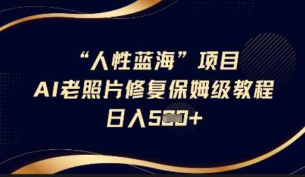 人性蓝海AI老照片修复项目保姆级教程，长期复购，轻松日入5张网创吧-网创项目资源站-副业项目-创业项目-搞钱项目网创吧