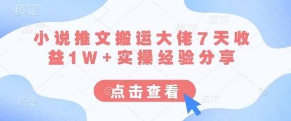 小说推文搬运大佬7天收益1W+实操经验分享网创吧-网创项目资源站-副业项目-创业项目-搞钱项目网创吧