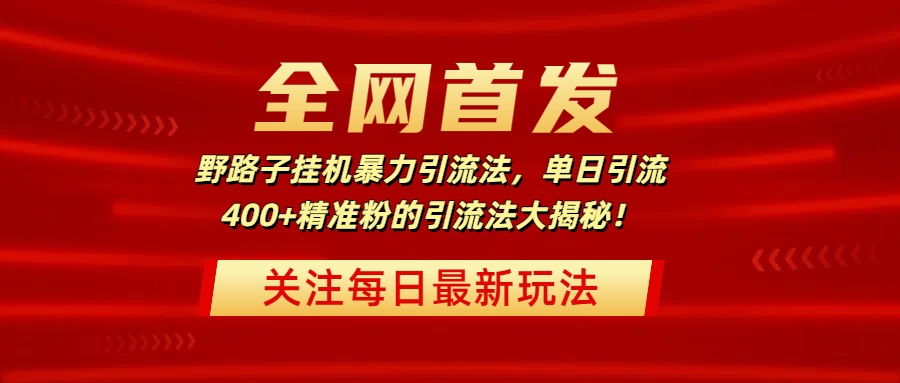 全网首发，野路子挂机暴力引流法，单日引流400+精准粉的引流法大揭秘！网创吧-网创项目资源站-副业项目-创业项目-搞钱项目网创吧