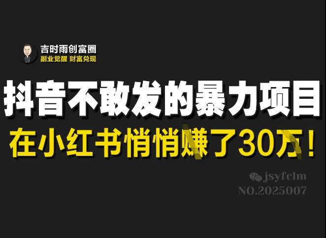 抖音不敢发的暴利项目，在小红书悄悄挣了30W网创吧-网创项目资源站-副业项目-创业项目-搞钱项目网创吧