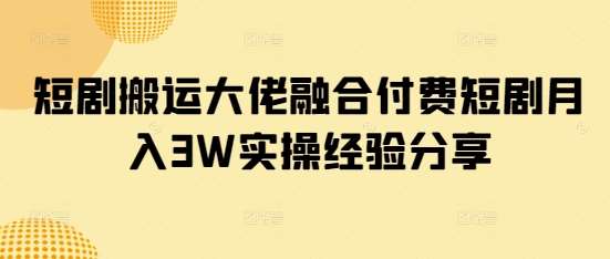 短剧搬运大佬融合付费短剧月入3W实操经验分享网创吧-网创项目资源站-副业项目-创业项目-搞钱项目网创吧