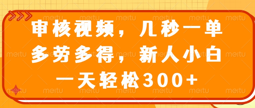审核视频，几秒一单，多劳多得，新人小白一天轻松300+网创吧-网创项目资源站-副业项目-创业项目-搞钱项目网创吧