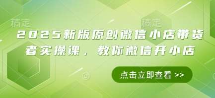 2025新版原创微信小店带货者实操课，教你微信开小店网创吧-网创项目资源站-副业项目-创业项目-搞钱项目网创吧