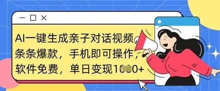 AI一键生成亲子对话视频，条条爆款，一部手机即可操作，单日变现数张网创吧-网创项目资源站-副业项目-创业项目-搞钱项目网创吧