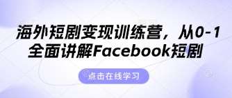海外短剧变现训练营，从0-1全面讲解Facebook短剧网创吧-网创项目资源站-副业项目-创业项目-搞钱项目网创吧