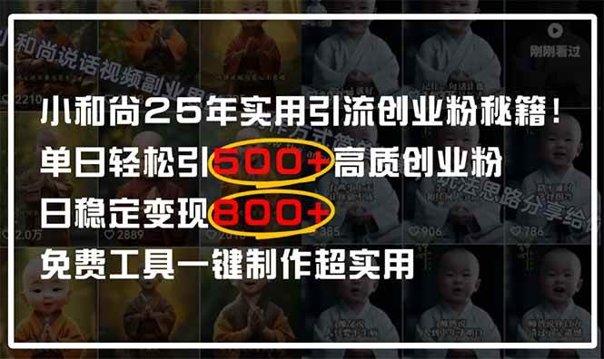 （14436期）小和尚2025年实用引流秘籍！单日轻松引500+高质量创业粉，日变现800+，…网创吧-网创项目资源站-副业项目-创业项目-搞钱项目网创吧