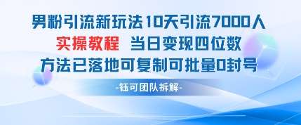 男粉引流新玩法10天引流7000人当日变现四位数可复制可批量0封号网创吧-网创项目资源站-副业项目-创业项目-搞钱项目网创吧