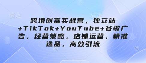 跨境创富实战营，独立站+TikTok+YouTube+谷歌广告，经营策略，店铺运营，精准选品，高效引流网创吧-网创项目资源站-副业项目-创业项目-搞钱项目网创吧