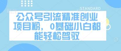 公众号引流精准创业项目粉，0基础小白都能轻松驾驭网创吧-网创项目资源站-副业项目-创业项目-搞钱项目网创吧