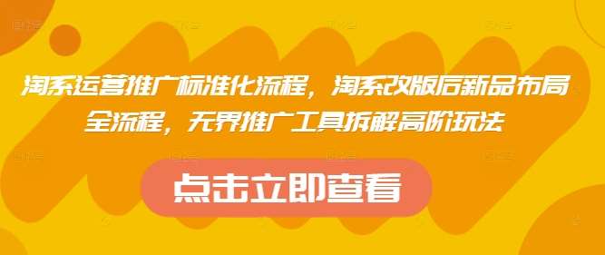 淘系运营推广标准化流程，​淘系改版后新品布局全流程，无界推广工具拆解高阶玩法网创吧-网创项目资源站-副业项目-创业项目-搞钱项目网创吧