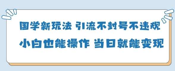 国学新玩法，引流不封号不违规小白也能操作，当日就能变现网创吧-网创项目资源站-副业项目-创业项目-搞钱项目网创吧