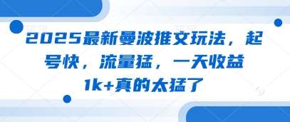 2025最新曼波推文玩法，起号快，流量猛，一天收益1k+真的太猛了网创吧-网创项目资源站-副业项目-创业项目-搞钱项目网创吧