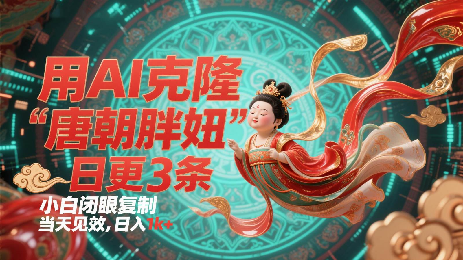 用AI克隆“唐朝胖妞”日更3条，平台疯狂推流，小白闭眼复制，当天见效，日入1k+网创吧-网创项目资源站-副业项目-创业项目-搞钱项目网创吧