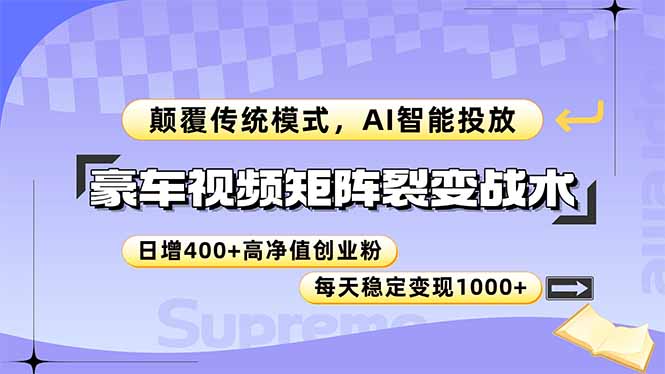 （14903期）豪车视频矩阵裂变战术，颠覆传统模式，AI智能投放，日增400+高净值创业…网创吧-网创项目资源站-副业项目-创业项目-搞钱项目网创吧