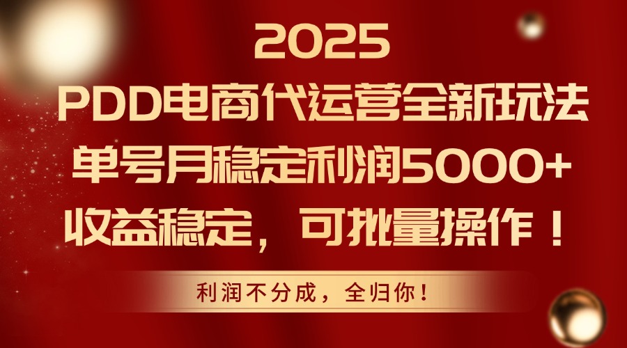 2025 PDD电商代运营全新玩法,单号月稳定利润5000+,收益稳定,可批量操作!网创吧-网创项目资源站-副业项目-创业项目-搞钱项目网创吧