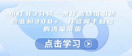 小红书3分钟一条作品精准引流创业粉300+，打造属于自己的流量帝国网创吧-网创项目资源站-副业项目-创业项目-搞钱项目网创吧