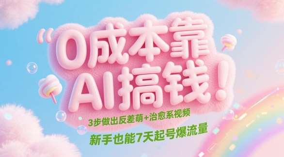 0成本靠AI搞钱！3步做出反差萌+治愈系视频，新手也能7天起号爆流量网创吧-网创项目资源站-副业项目-创业项目-搞钱项目网创吧