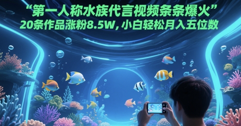 第一人称水族代言视频条条爆火，20条作品涨粉8.5W，小白轻松月入五位数网创吧-网创项目资源站-副业项目-创业项目-搞钱项目网创吧