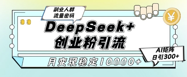 DeepSeek+创业粉精准引流，全新分享课4.0玩法，AI矩阵日引300+，多种变现方式，稳定月入1W网创吧-网创项目资源站-副业项目-创业项目-搞钱项目网创吧