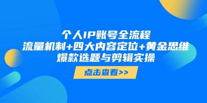 个人IP账号全流程：流量机制+四大内容定位+黄金思维, 爆款选题与剪辑实操网创吧-网创项目资源站-副业项目-创业项目-搞钱项目网创吧