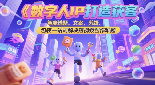 数字人IP打造获客变现实操课，智能选题、文案、剪辑、包装一站式解决短视频创作难题网创吧-网创项目资源站-副业项目-创业项目-搞钱项目网创吧