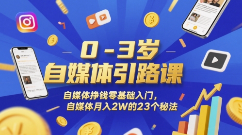 0-3岁自媒体引路课，自媒体挣钱零基础入门，自媒体月入2W的23个秘法网创吧-网创项目资源站-副业项目-创业项目-搞钱项目网创吧