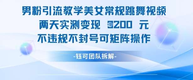 男粉引流教学美女常规跳舞视频两天实测变现1k+，不违规不封号可矩阵操作网创吧-网创项目资源站-副业项目-创业项目-搞钱项目网创吧