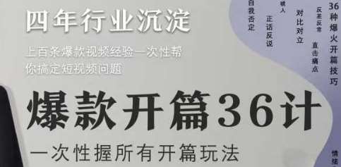 爆款开篇36计2.0，爆款短视频，一次性掌握所有开篇玩法网创吧-网创项目资源站-副业项目-创业项目-搞钱项目网创吧