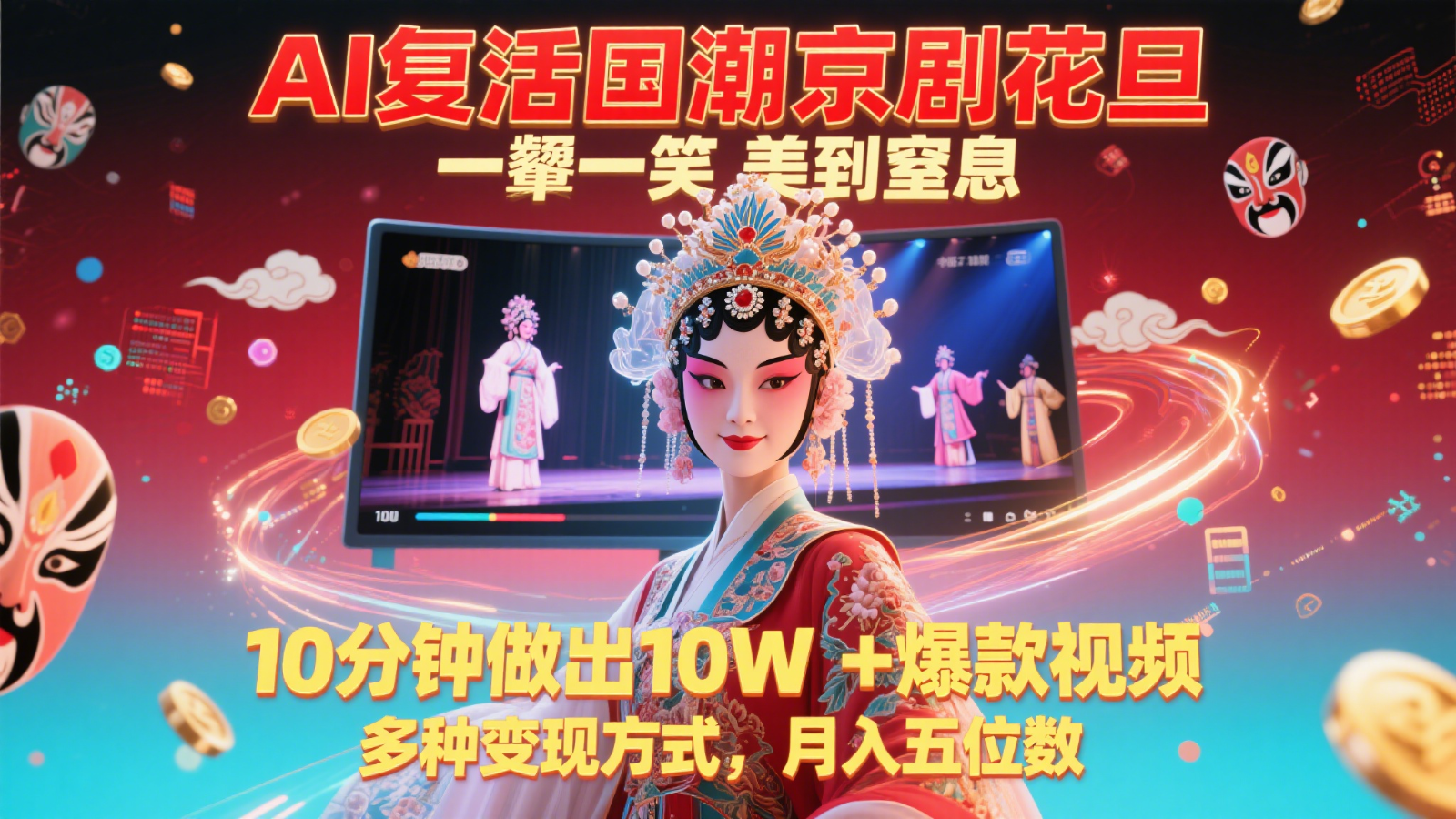 AI复活国潮京剧花旦,一颦一笑美到窒息,10分钟做出10W+爆款视频,多种变现方式网创吧-网创项目资源站-副业项目-创业项目-搞钱项目网创吧