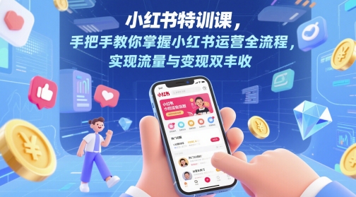 小红书特训课，手把手教你掌握小红书运营全流程，实现流量与变现双丰收网创吧-网创项目资源站-副业项目-创业项目-搞钱项目网创吧