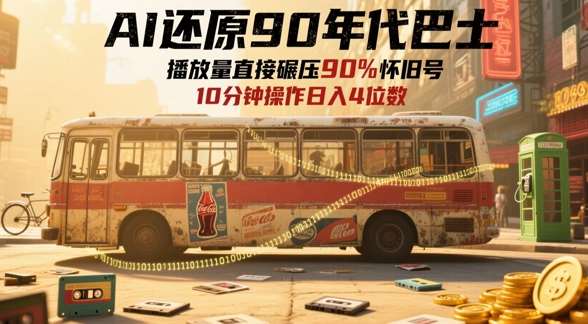 AI还原90年代巴士，一帧就让70后泪崩，播放量直接碾压90%怀旧号，每天操作十分钟，日入四位数网创吧-网创项目资源站-副业项目-创业项目-搞钱项目网创吧