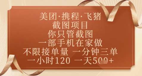 飞猪美团截图项目，你只管截图，一部手机在家做，正规平台无套路，一天5张+【揭秘】网创吧-网创项目资源站-副业项目-创业项目-搞钱项目网创吧