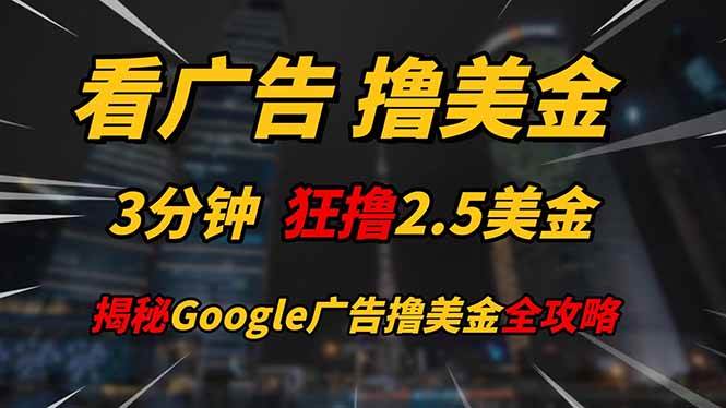 （14701期）看广告，撸美金！！3分钟赚2.5美金！！日入200美金不是梦！揭秘Google…网创吧-网创项目资源站-副业项目-创业项目-搞钱项目网创吧