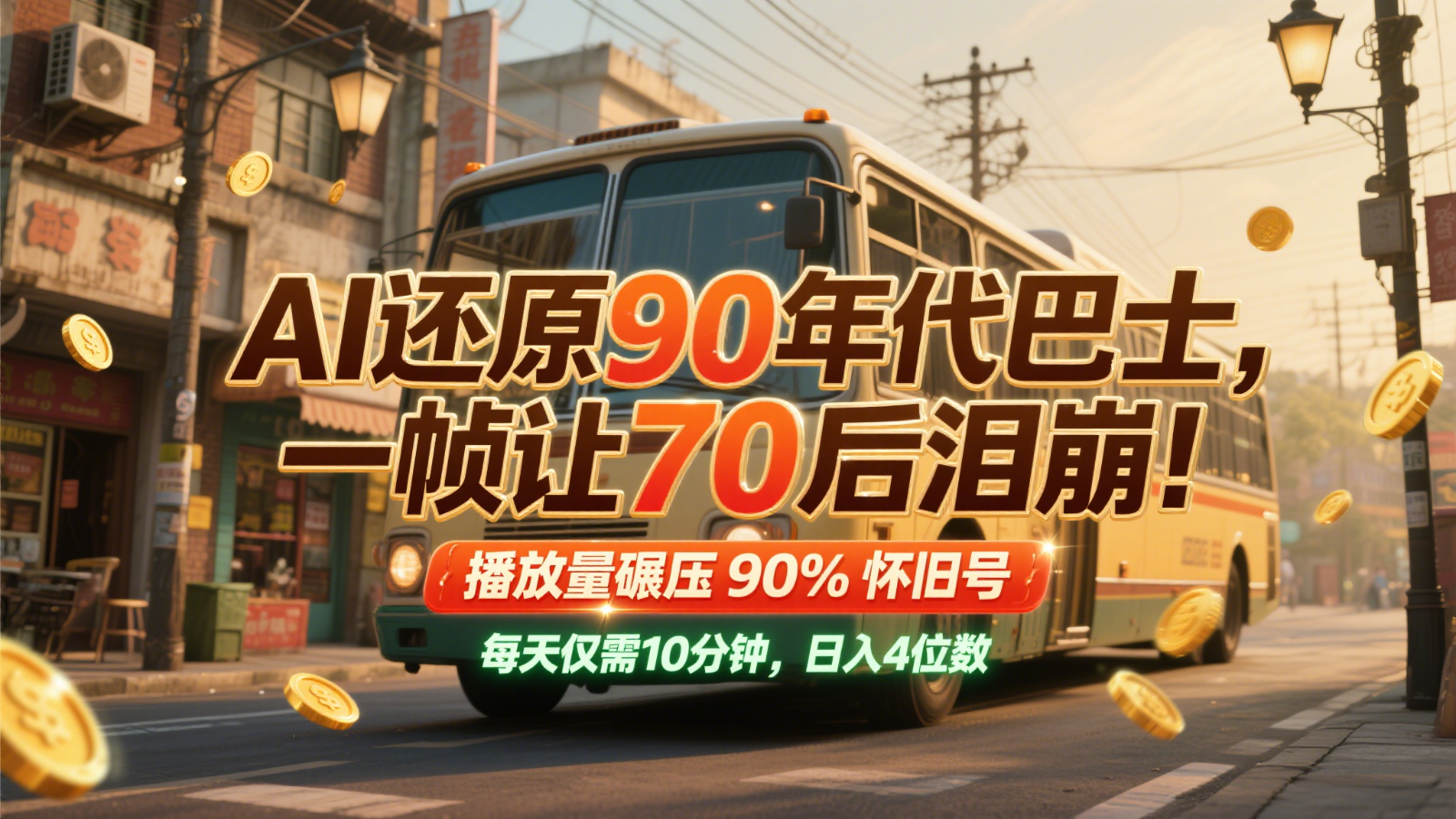 AI还原90年代巴士，一帧让70后泪崩！播放量碾压90%怀旧号，每天10分钟，日入4位数网创吧-网创项目资源站-副业项目-创业项目-搞钱项目网创吧