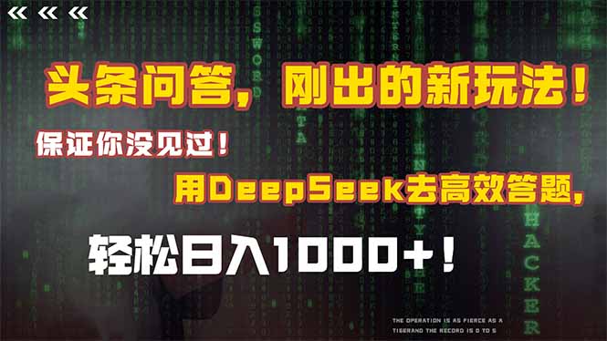 （15217期）头条问答，刚出的新玩法！保证你没见过！结合Deepseek高效答题，日入1000+网创吧-网创项目资源站-副业项目-创业项目-搞钱项目网创吧
