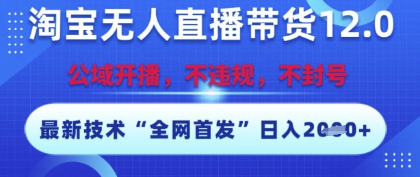 淘宝无人直播带货12.0，最新技术，不封号，不违规，操作简单，开播爆单，日入多张【揭秘】网创吧-网创项目资源站-副业项目-创业项目-搞钱项目网创吧