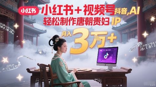 小红书+视频号+抖音，AI轻松制作唐朝贵妇IP，每天30分钟，轻松产出N条，月入3W+网创吧-网创项目资源站-副业项目-创业项目-搞钱项目网创吧
